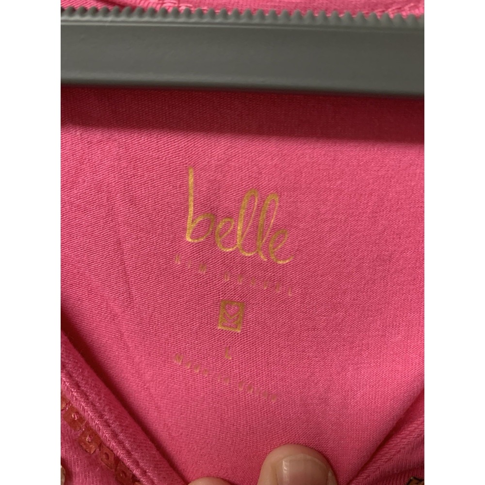 Belle Kim Gravel Cotton Stretch Embroidered Bling Top Pink Large NEW - Picture 4 of 13
